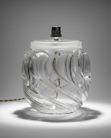 Lalique France Jean-Bart Art DecoStyle Crystal Table Lamp, Signed