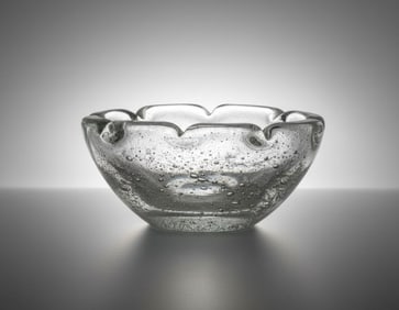 Signed Charles Schneider Art Deco White Bubbled Art Glass Bowl, Circa 1920s