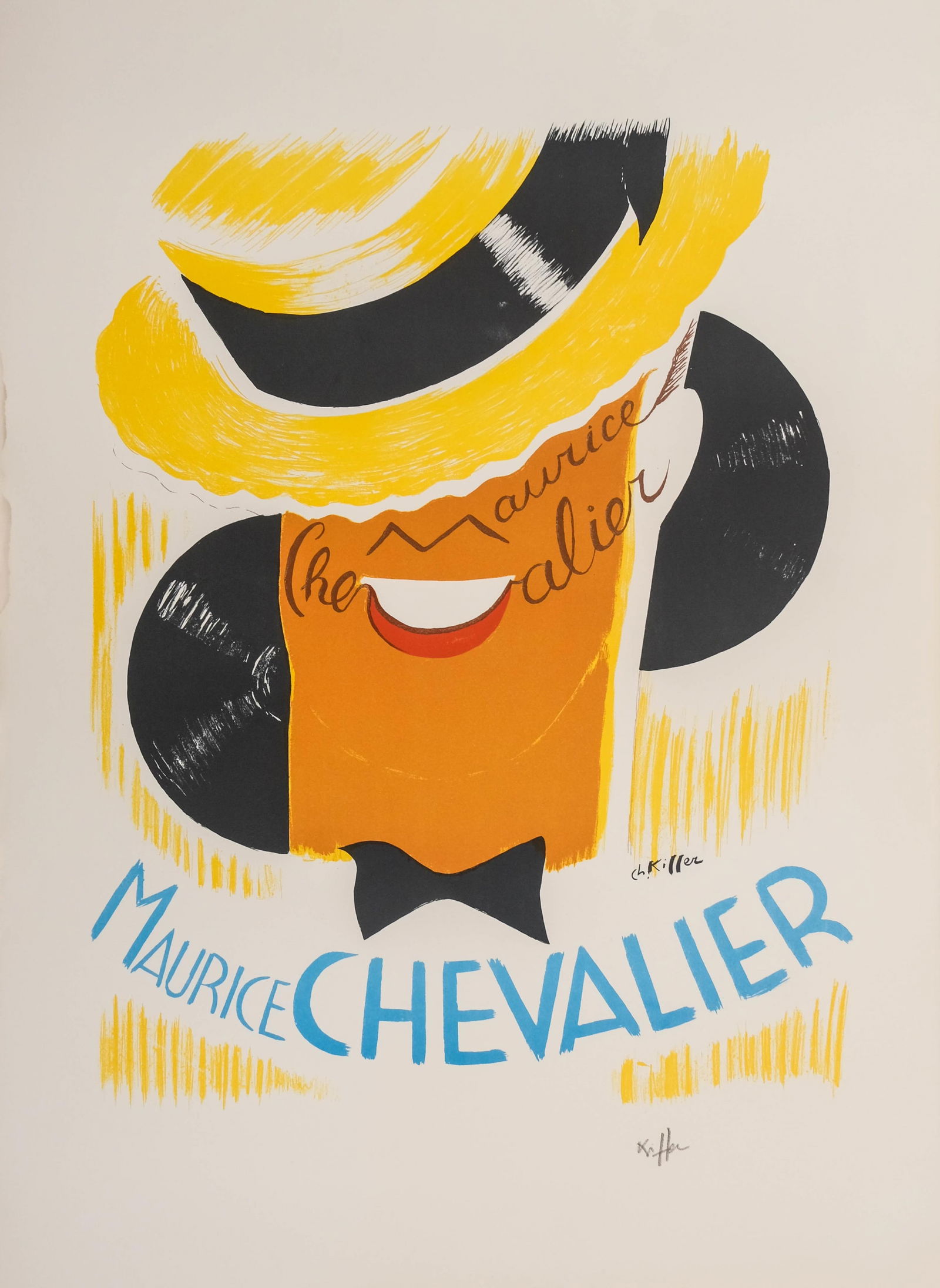 Charles Kiffer Poster Maurice Chevalier at the Casino de Paris, Color Lithograph, Pencil Signed (1 of 11)