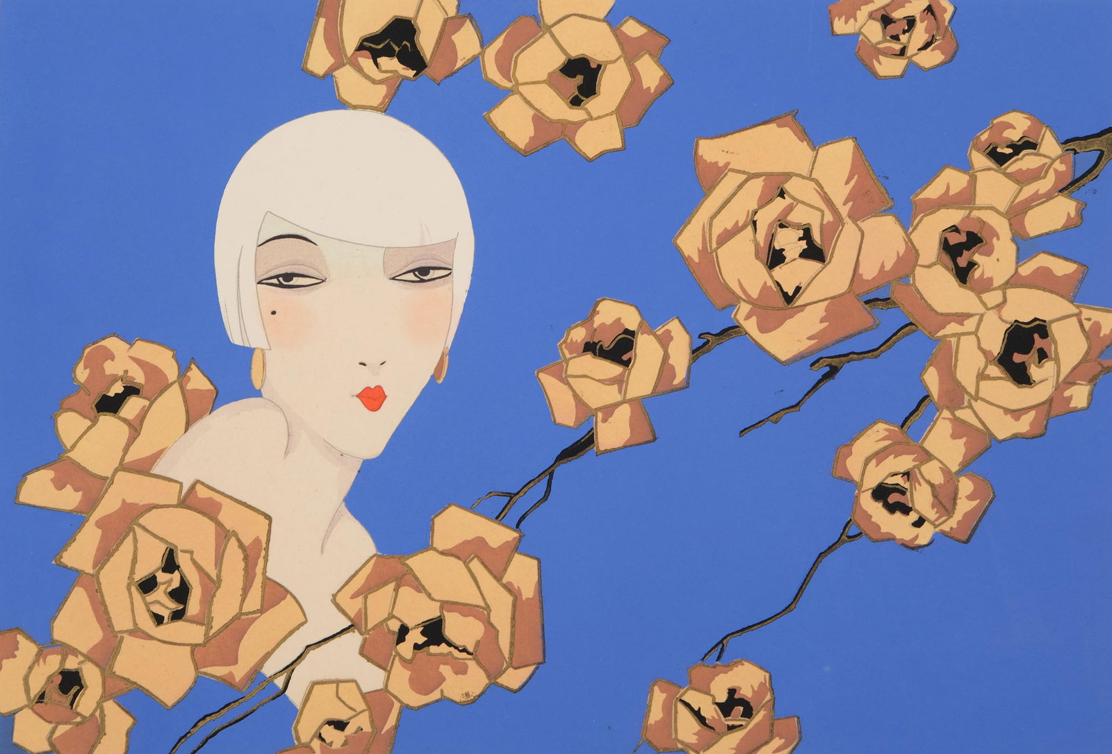 Signed GB Moro Art Deco Pochoir-Style Hand-Painted Enhanced Engraving (1 of 4)