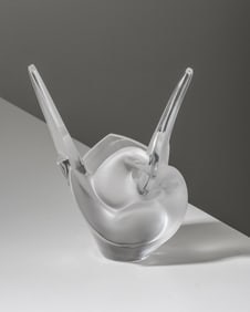 Lalique Signed Molded and Etched Art Glass Dove Vase