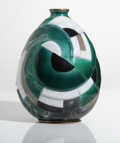 Camille Faure Important Enamel Over Copper Vase, Art Deco, Limoges, Signed, Circa 1930