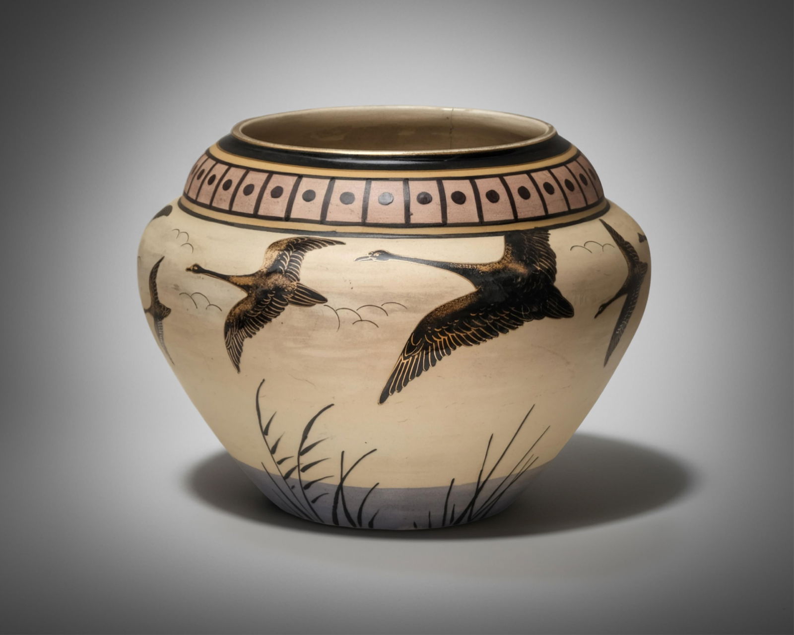 Emile Lombart for Saint Ghislain, Signed Art Deco 14" Planter with Flying Geese circa 1930 (1 of 11)