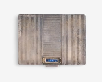 Art Deco Sterling Silver Compact, Sapphire Clasp