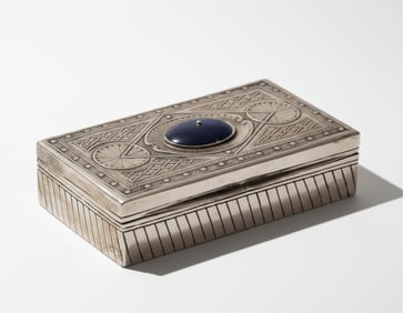 Estate Continental.800 Silver Trinket Box with Dumortierite Stone