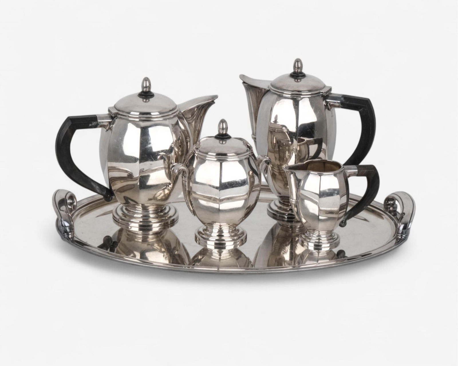 French Elegant silver-plated Art Deco Tea and Coffee Service w/ Tray, Circa 1935 (1 of 8)