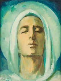 Gen Luis Symbolist Oil on Canvas Painting, Portrait of a Young Man, Signed, 20th Century