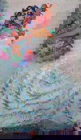 Monumental Jean-Louis Paguenaud - Signed Oil on Panel Painting, Flamenco Dancer, 1948