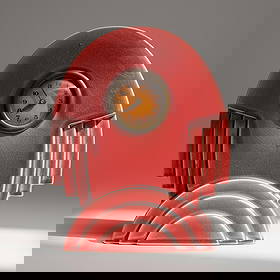 Saint-Clement, Signed Art Deco Glazed Art Pottery Fireplace Clock: Keywords: Art Deco, Modernist Design, Machine Age Aesthetic, Streamline Moderne, French Decorative Arts, Interwar Period Style, horology, glazed ceramic, circa 1930, molded ceramic body, geometric mot