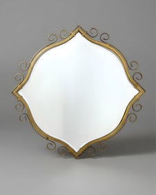 French Late Art Deco / Mid-Century Brass Scrollwork Wall Mirror