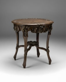 French Art Nouveau Fine Carved Fruitwood Center Table, c.1900