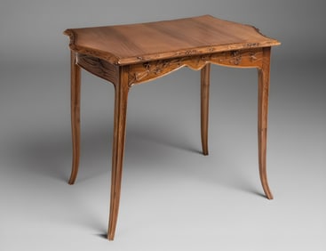 Louis Majorelle Carved Walnut Writing Table with Clematis Relief, Nancy, Late 19th Century