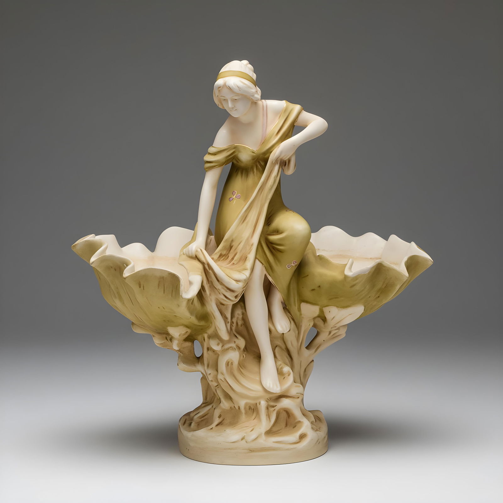 Glazed Art Nouveau Ceramic Figure, Austrian or German, circa 1900: Keywords: Art Nouveau, Jugendstil, Belle Epoque, Symbolism Movement, Romantic Revival, Turn of the Century Decorative Arts, Alphonse Mucha style, Michael Powolny style, Franz von Stuck style, glazed c