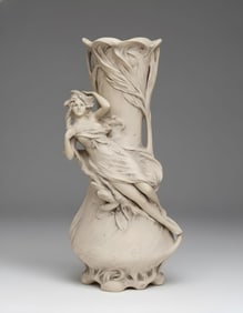 Royal Dux Art Nouveau Windswept Nymph White Biscuit Porcelain Vase, signed