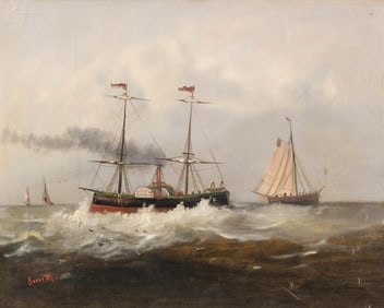 Archibald Smith attrib Marine, Oil on Canvas Mounted on Panel Painting, Signed