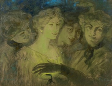 Paul Cirou circa 1900, "The Fireflies" Watercolor/Pencil Painting Signed Lower Right, Titled Lower