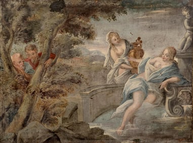 French School, 18th Century Suzanne and the Elders, Oil on Canvas Painting