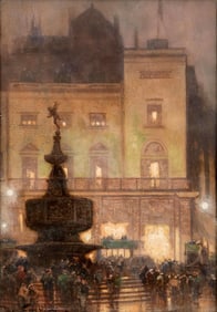 Hiles Signed, Gouache and Watercolor Painting "Piccadilly Circus, London"