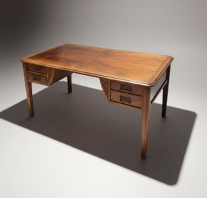 Gauthier-Poinsignon, Nancy: Art Nouveau Carved Mahogany Desk, Early 20th Century