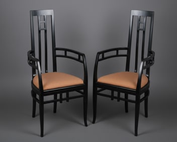 Giorgetti Pair of Black Lacquered Armchairs, Italian Modernist with Vienna Secession Influence