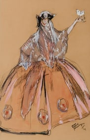 Jean Gabriel Domergue Gouache Painting on Paper, Signed