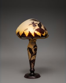 Emile Galle, Signed Mushroom Lamp in Multi-Layered Acid-Etched Cameo Glass, Circa 1900