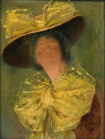 Manuel Robbe Art Nouveau Oil on Panel Painting, With Old Label on Reverse, Early 20th Century