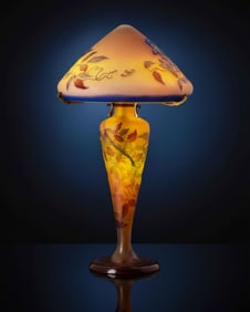 Galle, Large Signed 4 Layer Cameo Glass Mushroom Lamp, Circa 1900's
