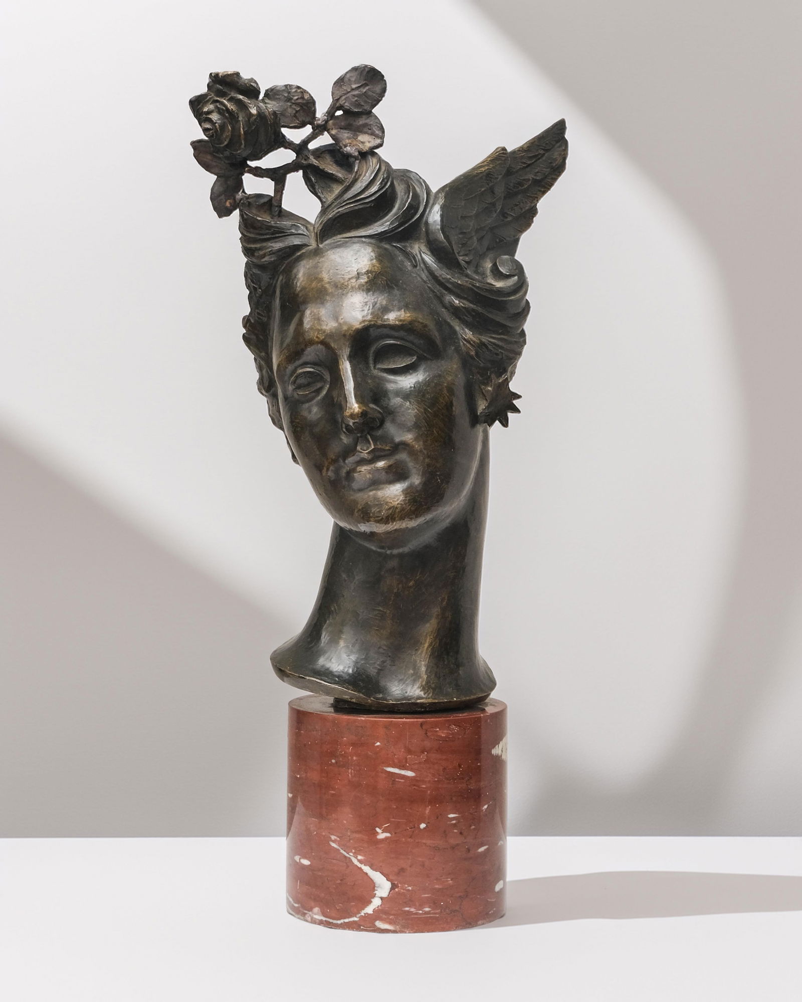 Winged Goddess of Victory Bronze Bust, Early 20th Century, Valsuani, Foundry Mark: Keywords: Surrealism, Art Nouveau, Fine Art, Bronze Sculpture, Winged Victory, Nike, Female allegorical bust, mythologyAttilio Valsuani, Max Ernst style. Important 20th century French bronze bust of a