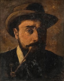 19th Century French School, Oil on Canvas Painting, Portrait of a Man with a Pipe, Signed and Dated