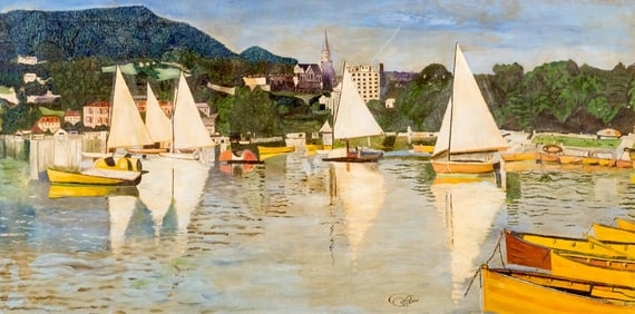 Frederick Bons French School Regatta Scene, Mid-20th C., Signed with Monogram, Oil on Canvas
