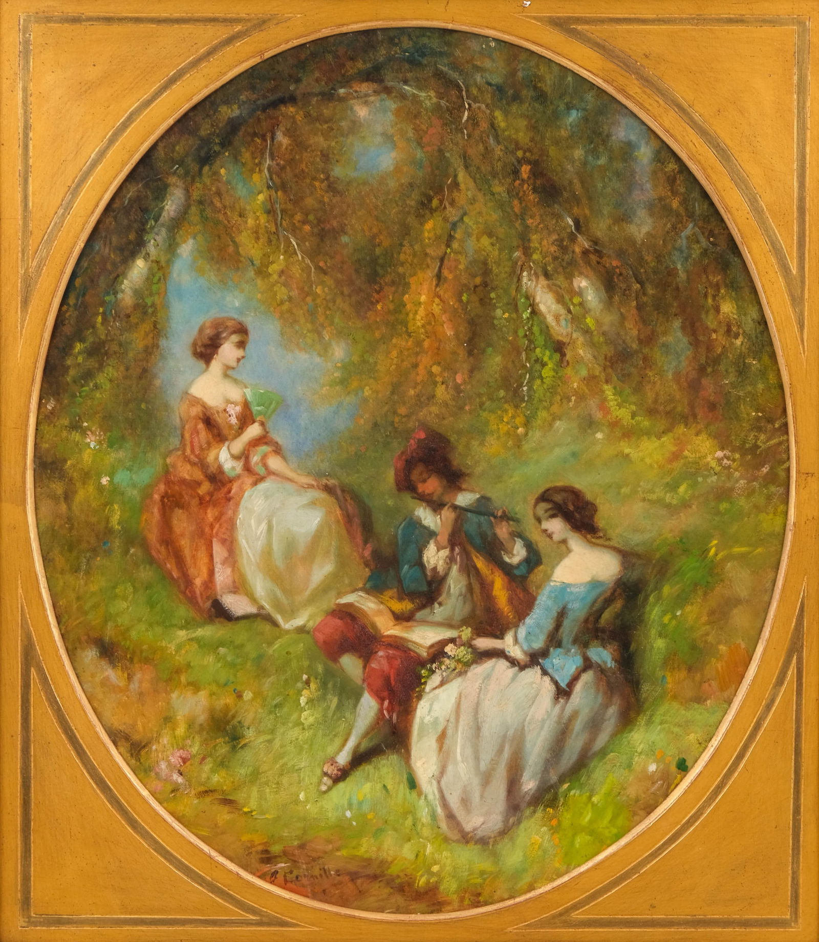 Mystery Artist, Signed, French "Galant Scene" Oil on Canvas Painting, 19th Century (1 of 11)