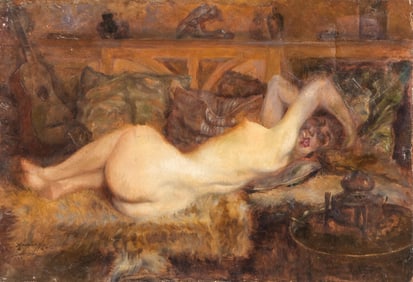 Signed Art Nouveau Oil on Canvas Painting, Circa 1910