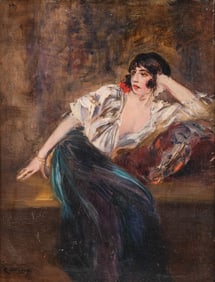 Raymond Allegre Signed, France, Art Nouveau Period Oil Painting "Reflection"