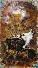 Andre Laurent signed Orientalist School, "Fantasia, " Oil on Panel Painting