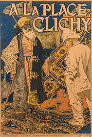 Eugene Grasset, "At La Place Clichy, " Antique Poster Mounted On Panel c. 1900: Keywords: Art Nouveau, Belle Epoque Poster Art, Fin de Siecle Design, French Graphic Arts, Decorative Arts Movement, Late 19th Century Advertising, Jules Cheret style, Alphonse Mucha style, Henri de T