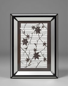 Leaf Silhouette Paper Cutout with Mirror Background, Chrome Framed
