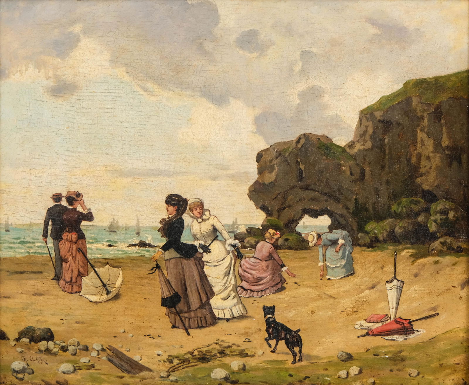 Signed Charles Clair "Elegants On the Beach", Oil painting on Canvas (1 of 13)