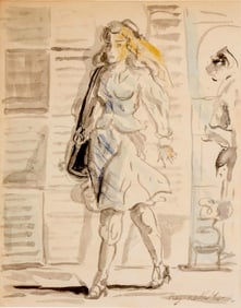 Reginald Marsh Signed Watercolor Painting Subway Exit, c.1930