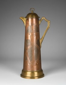 Vienna Secession  Hand Hammered Copper & Brass Lidded Jug, c.1905