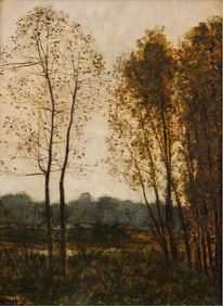 Diaz de la Pena Signed with Partial Signature, Oil on Canvas Painting