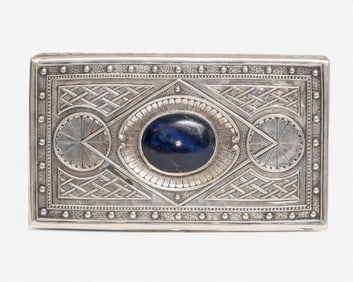 Estate Continental .800 Silver Trinket Box with Dumortierite Stone