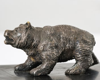 Silvered Bronze Bear Cub Sculpture, Late 19th Century