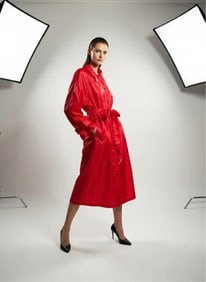Sonia Rykiel Red Rain Trench, Size Large