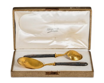 French Gilt Silverplate Serving Spoon and Ladle Set, Late 19th Century by Despinoy, Douai