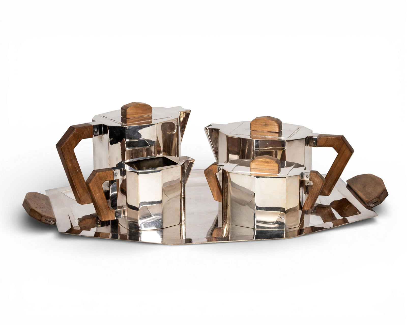 Art Deco Italian Silver-Plated and Wood Coffee & Tea Service, Circa 1930 (1 of 7)