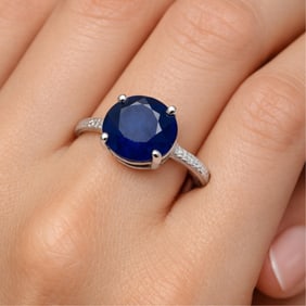 Signed Estate Ring with Natural 5.7 Carat Sapphire, 18K White Gold