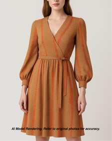 Bob Mackie creamsicle orange wrap dress with bishop sleeves