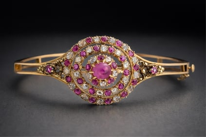 Quality French 18K Gold, Ruby, and Diamond Bracelet, Circa 1900