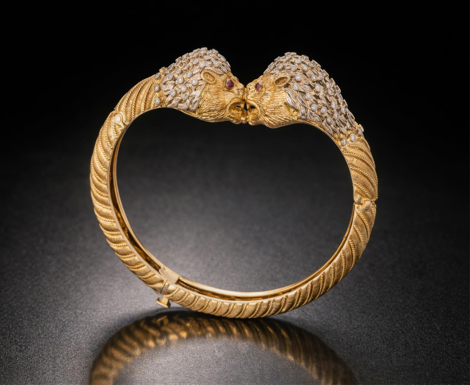 Ilias Lalaounis Signed 18K Two Tone Gold Diamond Ruby Bangle Bracelet (1 of 7)